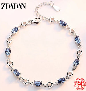 925 Silver Sapphire Charm Bracelet Chain Women Jewelry