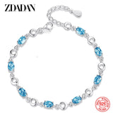 925 Silver Sapphire Charm Bracelet Chain Women Jewelry