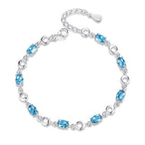 925 Silver Sapphire Charm Bracelet Chain Women Jewelry