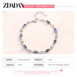 925 Silver Sapphire Charm Bracelet Chain Women Jewelry