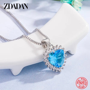 925 Silver Sapphire Zircon Necklace Women Wedding Jewelry
