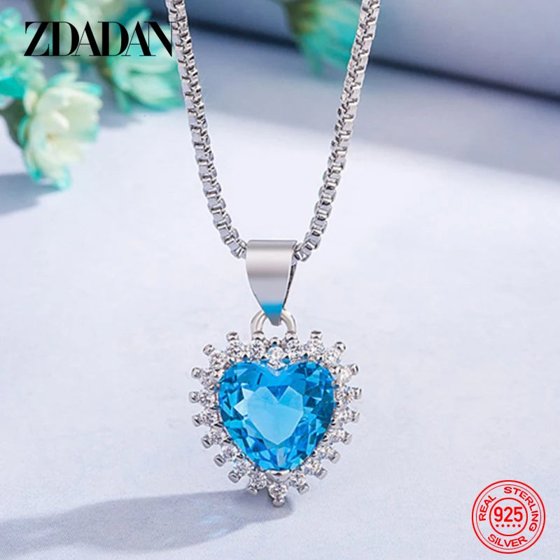 925 Silver Sapphire Zircon Necklace Women Wedding Jewelry