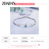 925 Silver Sapphire Leaf Bracelet Chain Women Gift Wedding Jewelry