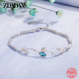 925 Silver Sapphire Leaf Bracelet Chain Women Gift Wedding Jewelry