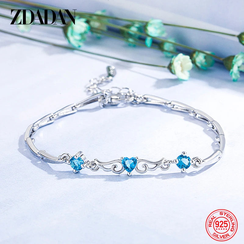 925 Silver Sapphire Leaf Bracelet Chain Women Gift Wedding Jewelry