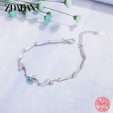 925 Silver Sapphire Leaf Bracelet Chain Women Gift Wedding Jewelry