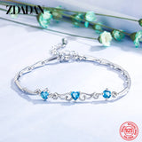 925 Silver Sapphire Leaf Bracelet Chain Women Gift Wedding Jewelry
