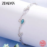925 Silver Sapphire Leaf Bracelet Chain Women Gift Wedding Jewelry