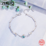 925 Silver Sapphire Leaf Bracelet Chain Women Gift Wedding Jewelry