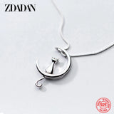 925 Silver Clavicle Cat Moon Necklace Women Chain Jewelry Gift