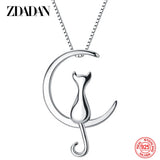 925 Silver Clavicle Cat Moon Necklace Women Chain Jewelry Gift