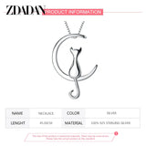 925 Silver Clavicle Cat Moon Necklace Women Chain Jewelry Gift