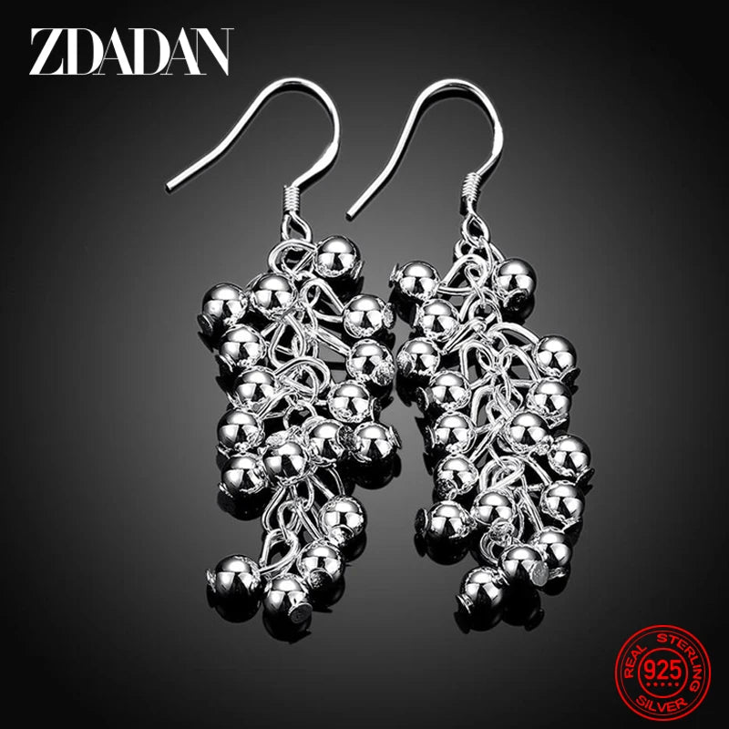 925 Silver Smooth Bead Drop Earrings Wedding Party Gift