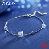 925 Silver Square Crystal Bracelet Women Wedding Jewelry