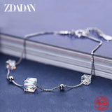 925 Silver Square Crystal Bracelet Women Wedding Jewelry