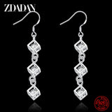 925 Silver Crystal Long Drop Earrings Women Engagement Party Jewelry