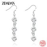 925 Silver Crystal Long Drop Earrings Women Engagement Party Jewelry