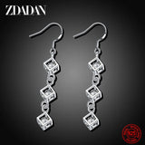 925 Silver Crystal Long Drop Earrings Women Engagement Party Jewelry