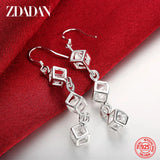 925 Silver Crystal Long Drop Earrings Women Engagement Party Jewelry