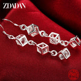 925 Silver Crystal Long Drop Earrings Women Engagement Party Jewelry