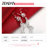 925 Silver Crystal Long Drop Earrings Women Engagement Party Jewelry