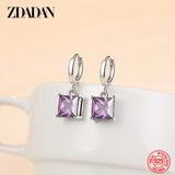925 Silver Square Dangle Earrings Women Gift