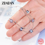 925 Silver Square Rainbow Crystal Bracelet Wedding Jewelry