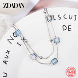 925 Silver Square Rainbow Crystal Bracelet Wedding Jewelry