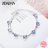 925 Silver Square Rainbow Crystal Bracelet Wedding Jewelry