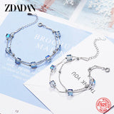 925 Silver Square Rainbow Crystal Bracelet Wedding Jewelry