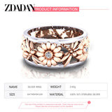 925 Silver Sunflower Crystal Ring Women Rings Jewelry