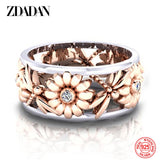 925 Silver Sunflower Crystal Ring Women Rings Jewelry