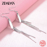 925 Silver Tassel Long Drop Earrings Wedding Jewelry