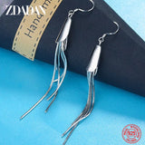 925 Silver Tassel Long Drop Earrings Wedding Jewelry