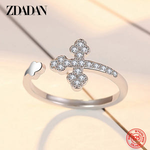 925 Silver Cross Zircon Open Ring Wedding Party Gift
