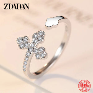 925 Silver Cross Zircon Open Ring Wedding Party Gift