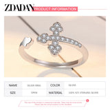 925 Silver Cross Zircon Open Ring Wedding Party Gift