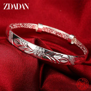 925 Silver Pattern Carved Cuff Bracelet for Women Anniversary