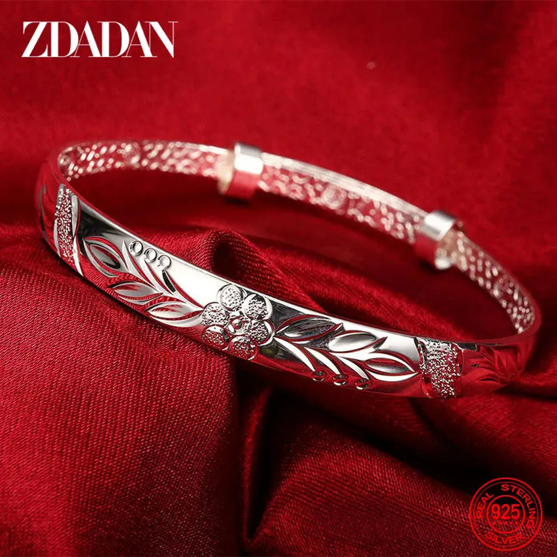 925 Silver Pattern Carved Cuff Bracelet for Women Anniversary
