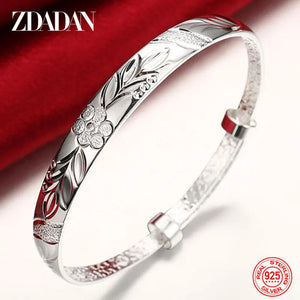 925 Silver Pattern Carved Cuff Bracelet for Women Anniversary