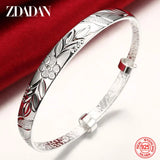 925 Silver Pattern Carved Cuff Bracelet for Women Anniversary