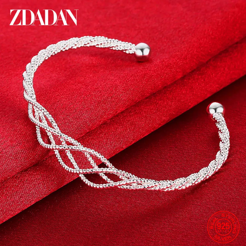 925 Silver Twine Open Cuff Bracelet for Wedding