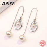 925 Silver Twist Pearls Chain Dangle Earrings Wedding Jewelry Gift
