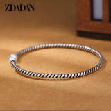 925 Silver Twisted Double Pearl Cuff Bracelet for Women