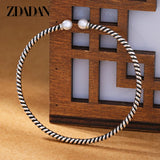 925 Silver Twisted Double Pearl Cuff Bracelet for Women