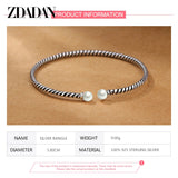 925 Silver Twisted Double Pearl Cuff Bracelet for Women