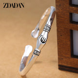 925 Silver Vintage Handshake Bracelet&Bangle For Women Jewelry