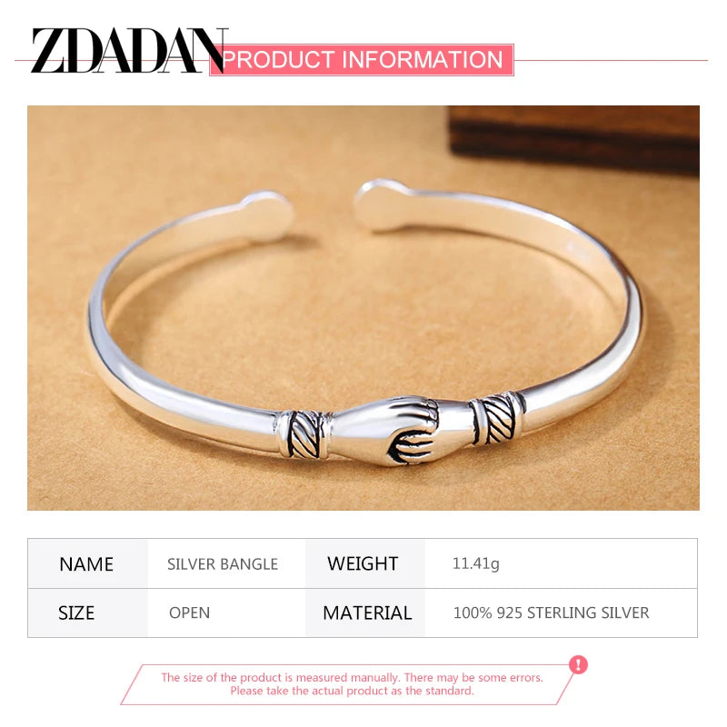 925 Silver Vintage Handshake Bracelet&Bangle For Women Jewelry