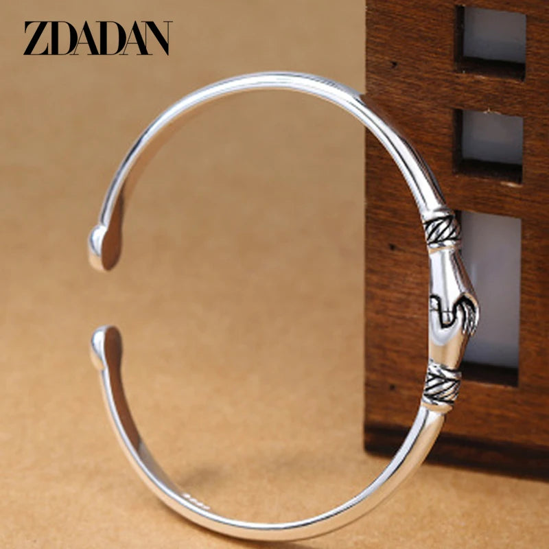 925 Silver Vintage Handshake Bracelet&Bangle For Women Jewelry
