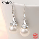 925 Silver Water Drop Pearl Long Earrings Women Jewelry